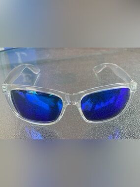 Unisex Clear Frame Sunglasses with Blue Mirrored Lenses
